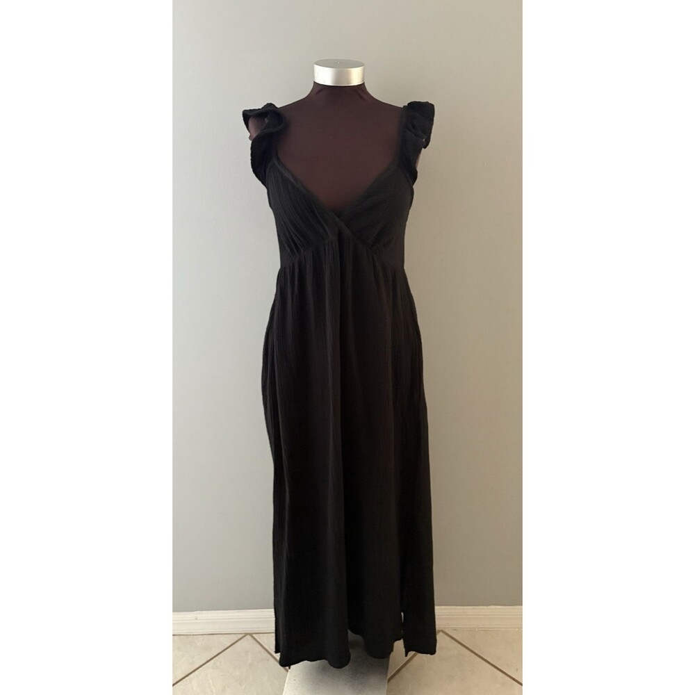 Magaschoni Maxi Dress Size S Black Babydoll Gauze Flutter Whimsigoth Witchy